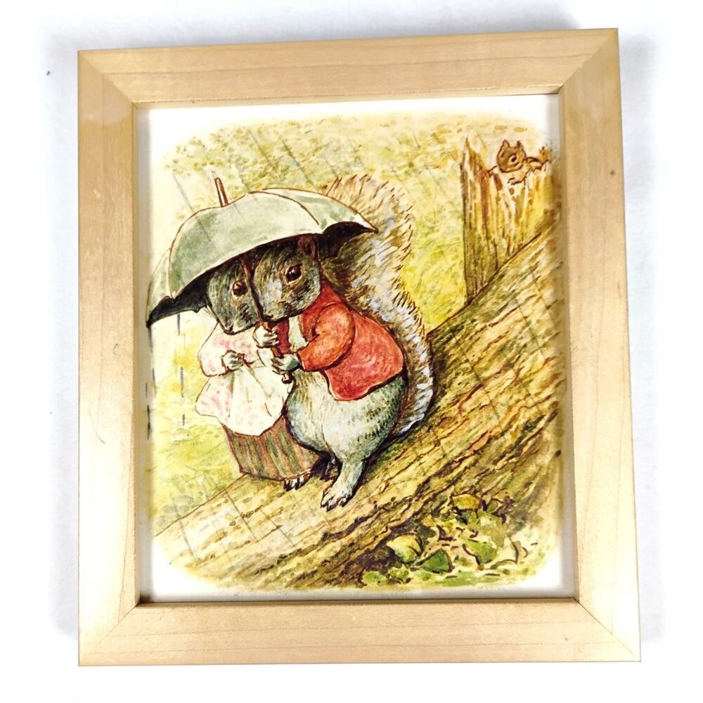 Beatrix Potter Squirrel Umbrella Framed Print Woodland Cottagecore Decor